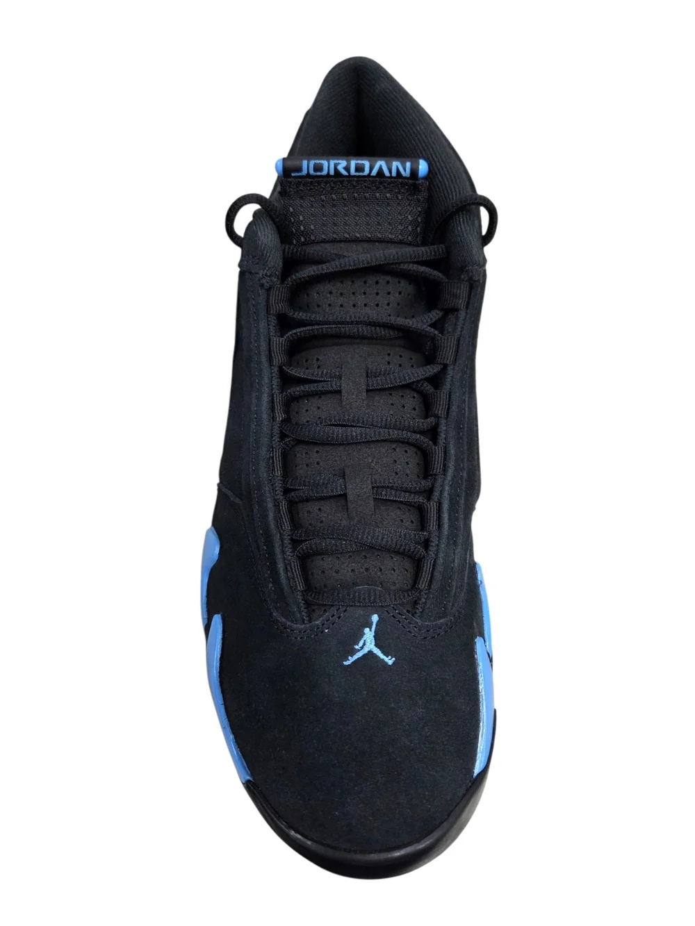 Air Jordan 14 Retro Black and University Blue Sneakers